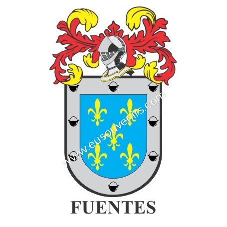 Llavero heráldico - FUENTES - Personalizado con apellido, escudo de la familia y breve descripción del origen genealógico.