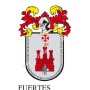 Llavero heráldico - FUERTES - Personalizado con apellido, escudo de la familia y breve descripción del origen genealógico.