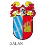 Heraldic keychain - GALAN - Personalized with surname, family crest and brief description of the genealogical origin.