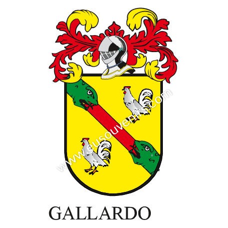 Llavero heráldico - GALLARDO - Personalizado con apellido, escudo de la familia y breve descripción del origen genealógico.