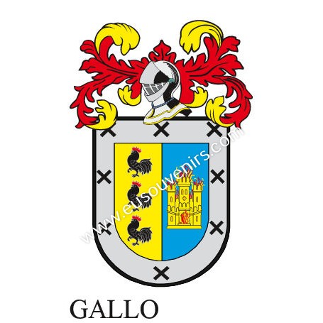 Llavero heráldico - GALLO - Personalizado con apellido, escudo de la familia y breve descripción del origen genealógico.