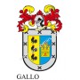 Llavero heráldico - GALLO - Personalizado con apellido, escudo de la familia y breve descripción del origen genealógico.