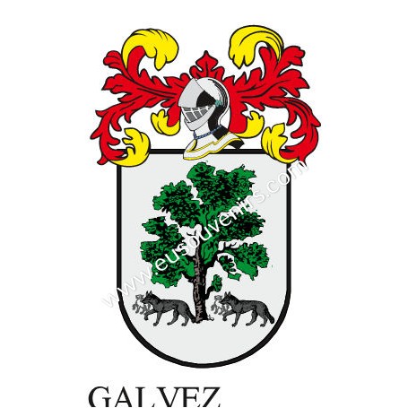 Porte-clés héraldique - GALVEZ - Personnalisé avec le nom, l'écusson de la famille et une brève description de l'origine généalo