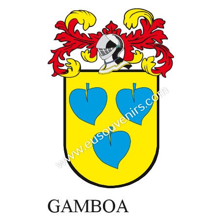 Porte-clés héraldique - GAMBOA - Personnalisé avec le nom, l'écusson de la famille et une brève description de l'origine généalo