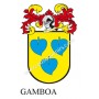Heraldic keychain - GAMBOA - Personalized with surname, family crest and brief description of the genealogical origin.