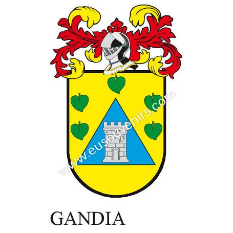 Heraldic keychain - GANDIA - Personalized with surname, family crest and brief description of the genealogical origin.