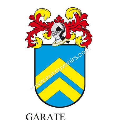 Llavero heráldico - GARATE - Personalizado con apellido, escudo de la familia y breve descripción del origen genealógico.