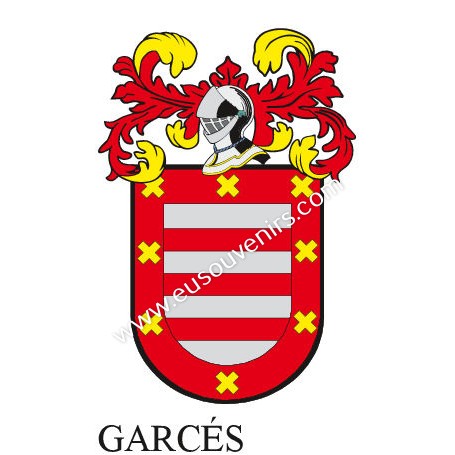 Porte-clés héraldique - GARCES - Personnalisé avec le nom, l'écusson de la famille et une brève description de l'origine généalo