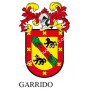 Heraldic keychain - GARRIDO - Personalized with surname, family crest and brief description of the genealogical origin.