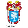 Heraldic keychain - GARZON - Personalized with surname, family crest and brief description of the genealogical origin.
