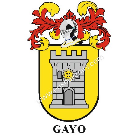 Llavero heráldico - GAYO - Personalizado con apellido, escudo de la familia y breve descripción del origen genealógico.