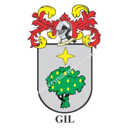 Heraldic keychain - GIL - Personalized with surname, family crest and brief description of the genealogical origin.