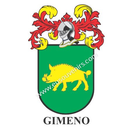Llavero heráldico - GIMENO - Personalizado con apellido, escudo de la familia y breve descripción del origen genealógico.