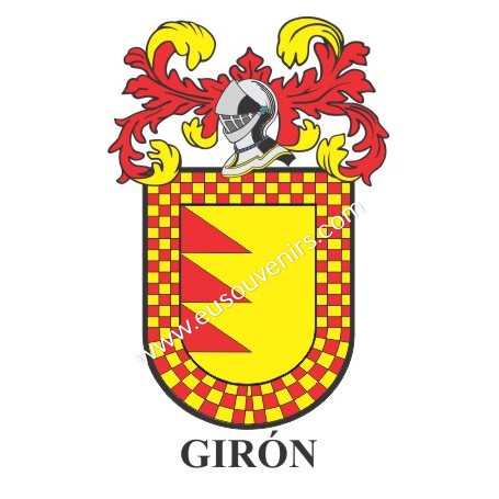 Llavero heráldico - GIRON - Personalizado con apellido, escudo de la familia y breve descripción del origen genealógico.