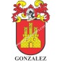 Heraldic keychain - GONZALEZ - Personalized with surname, family crest and brief description of the genealogical origin.