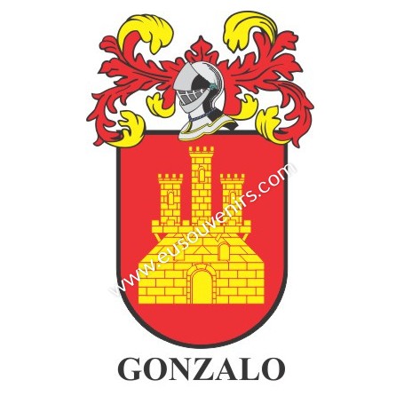 Porte-clés héraldique - GONZALO - Personnalisé avec le nom, l'écusson de la famille et une brève description de l'origine généal