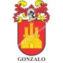 Heraldic keychain - GONZALO - Personalized with surname, family crest and brief description of the genealogical origin.