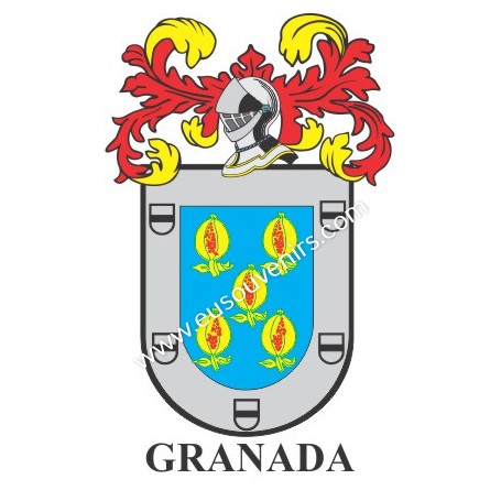 Llavero heráldico - GRANADA - Personalizado con apellido, escudo de la familia y breve descripción del origen genealógico.