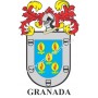 Llavero heráldico - GRANADA - Personalizado con apellido, escudo de la familia y breve descripción del origen genealógico.