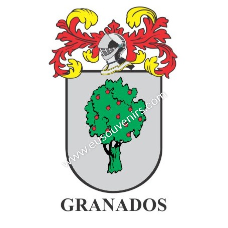 Porte-clés héraldique - GRANADOS - Personnalisé avec le nom, l'écusson de la famille et une brève description de l'origine généa