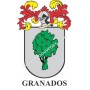 Heraldic keychain - GRANADOS - Personalized with surname, family crest and brief description of the genealogical origin.
