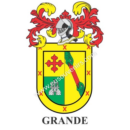 Heraldic keychain - GRANDE - Personalized with surname, family crest and brief description of the genealogical origin.