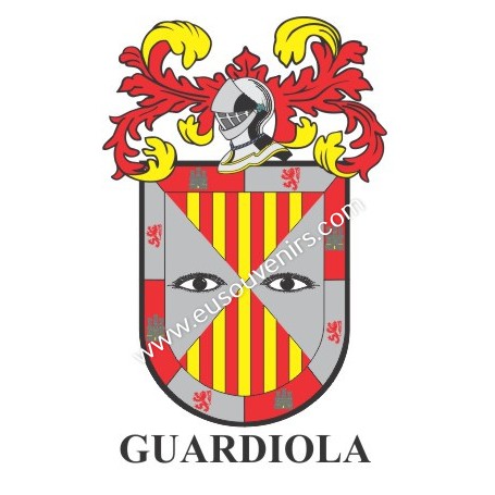 Porte-clés héraldique - GUARDIOLA - Personnalisé avec le nom, l'écusson de la famille et une brève description de l'origine géné