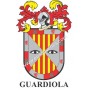 Heraldic keychain - GUARDIOLA - Personalized with surname, family crest and brief description of the genealogical origin.
