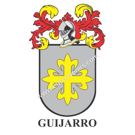 Heraldic keychain - GUIJARRO - Personalized with surname, family crest and brief description of the genealogical origin.