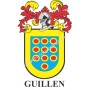 Heraldic keychain - GUILLEN - Personalized with surname, family crest and brief description of the genealogical origin.