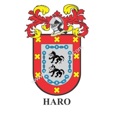 Llavero heráldico - HARO - Personalizado con apellido, escudo de la familia y breve descripción del origen genealógico.