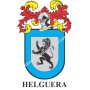 Heraldic keychain - HELGUERA - Personalized with surname, family crest and brief description of the genealogical origin.