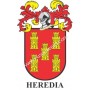Porte-clés héraldique - HEREDIA - Personnalisé avec le nom, l'écusson de la famille et une brève description de l'origine généal