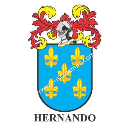 Llavero heráldico - HERNANDO - Personalizado con apellido, escudo de la familia y breve descripción del origen genealógico.
