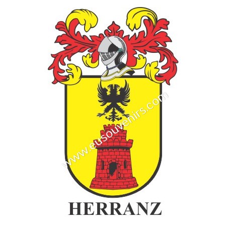 Porte-clés héraldique - HERRANZ - Personnalisé avec le nom, l'écusson de la famille et une brève description de l'origine généal