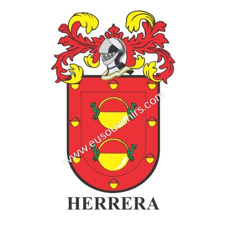 Llavero heráldico - HERRERA - Personalizado con apellido, escudo de la familia y breve descripción del origen genealógico.