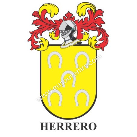 Porte-clés héraldique - HERRERO - Personnalisé avec le nom, l'écusson de la famille et une brève description de l'origine généal