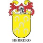 Heraldic keychain - HERRERO - Personalized with surname, family crest and brief description of the genealogical origin.