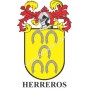 Heraldic keychain - HERREROS - Personalized with surname, family crest and brief description of the genealogical origin.