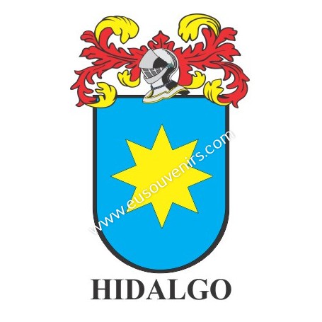 Llavero heráldico - HIDALGO - Personalizado con apellido, escudo de la familia y breve descripción del origen genealógico.