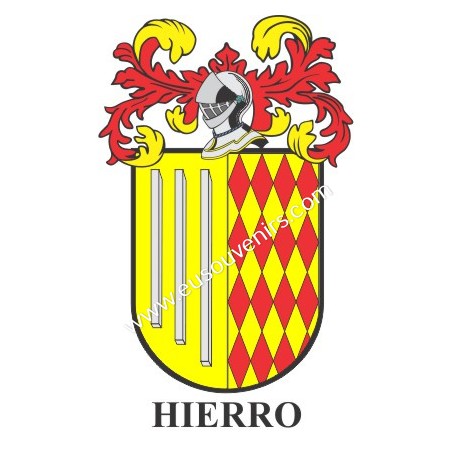 Porte-clés héraldique - HIERRO - Personnalisé avec le nom, l'écusson de la famille et une brève description de l'origine généalo