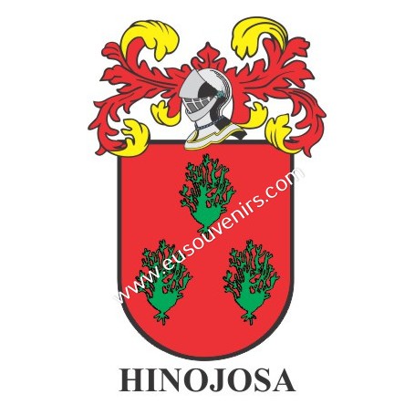 Llavero heráldico - HINOJOSA - Personalizado con apellido, escudo de la familia y breve descripción del origen genealógico.