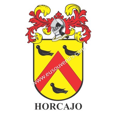 Llavero heráldico - HORCAJO - Personalizado con apellido, escudo de la familia y breve descripción del origen genealógico.