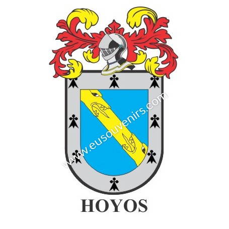 Porte-clés héraldique - HOYOS - Personnalisé avec le nom, l'écusson de la famille et une brève description de l'origine généalog