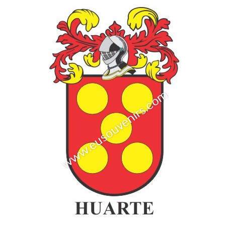 Llavero heráldico - HUARTE - Personalizado con apellido, escudo de la familia y breve descripción del origen genealógico.