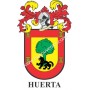 Heraldic keychain - HUERTA - Personalized with surname, family crest and brief description of the genealogical origin.