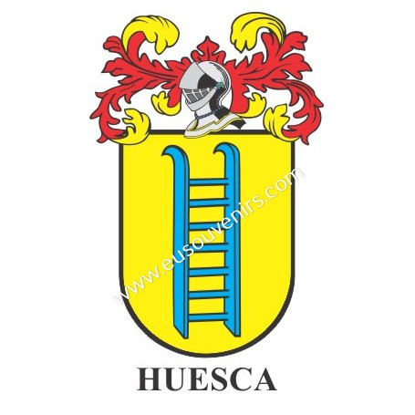 Llavero heráldico - HUESCA - Personalizado con apellido, escudo de la familia y breve descripción del origen genealógico.