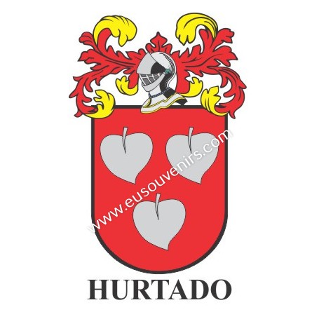Heraldic keychain - HURTADO - Personalized with surname, family crest and brief description of the genealogical origin.