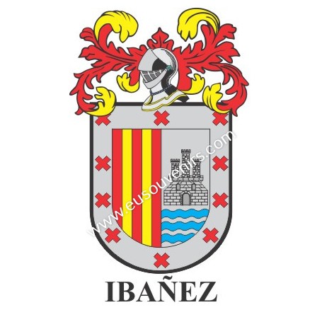 Porte-clés héraldique - IBAÑEZ - Personnalisé avec le nom, l'écusson de la famille et une brève description de l'origine généalo