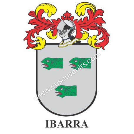 Llavero heráldico - IBARRA - Personalizado con apellido, escudo de la familia y breve descripción del origen genealógico.
